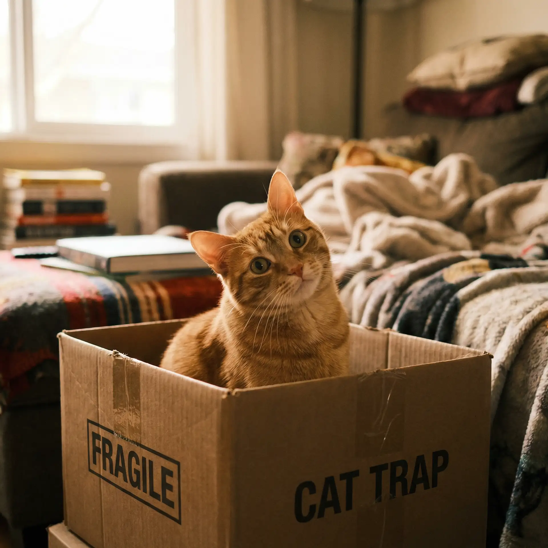 橘猫躲在纸箱里 - 危险关系 跳跃的火焰